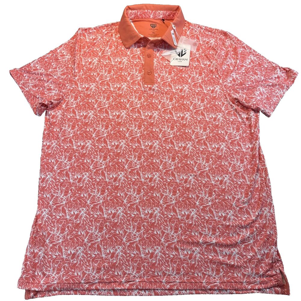 NWT Graham Luxe Mens Golf Polo Shirt Sz XL Magic Star in Coral NWT